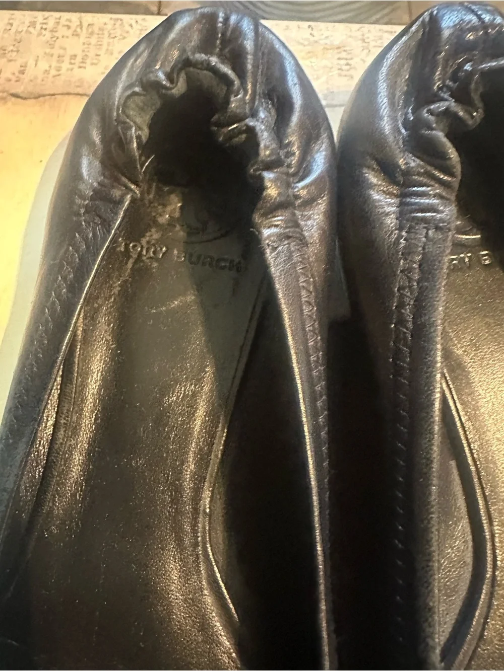 Tory Burch Black Leather Reva Logo Ballet Flats size 9